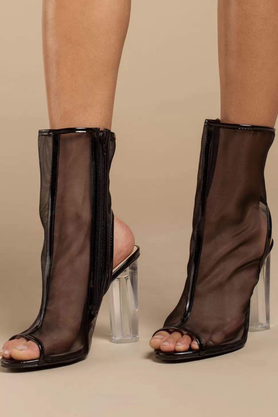 Shoes*Tobi Mesh Around Peep Toe Booties Black