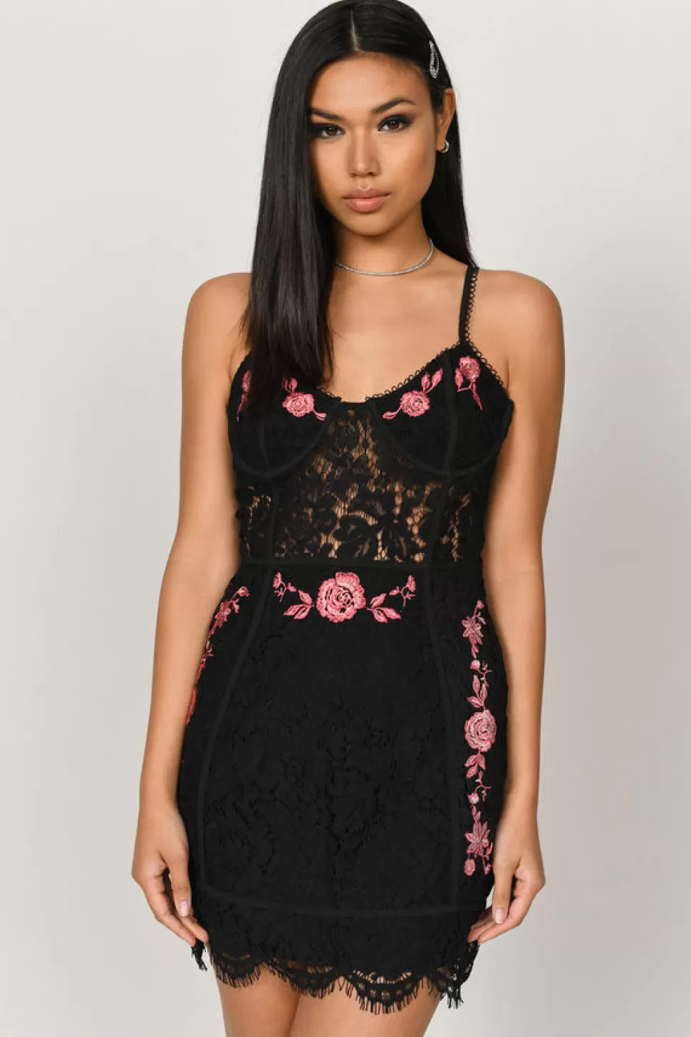 Corset Dresses*Tobi Mia Embroidered Lace Bodycon Dress Black | Nude