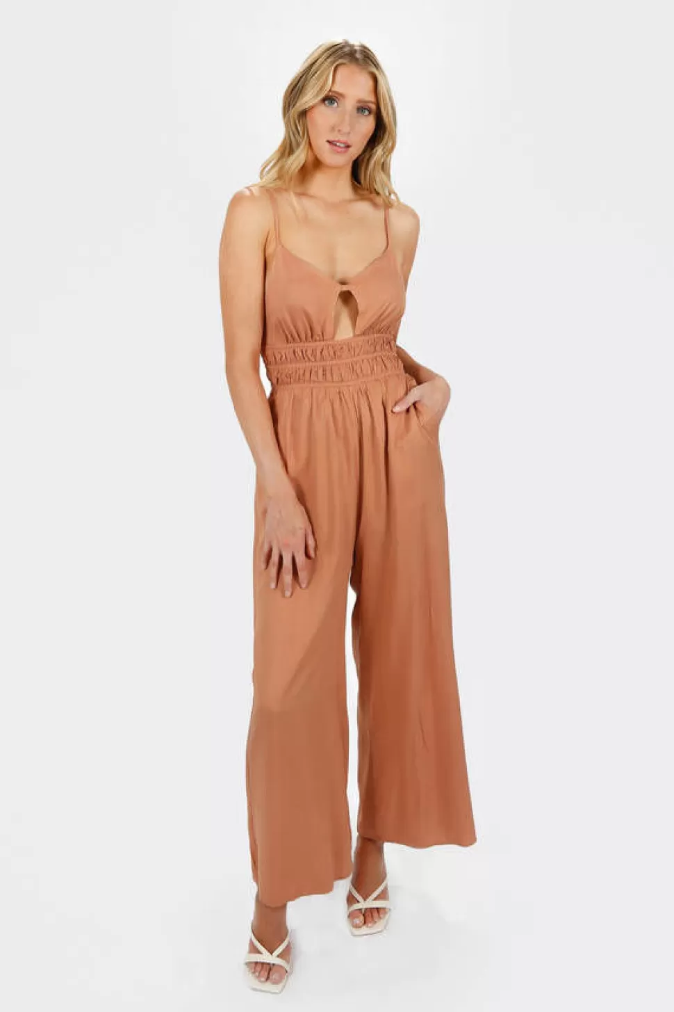 Rompers & Jumpsuits*Tobi Micca Open Front Soft Cami Jumpsuit With Pockets Tangerine