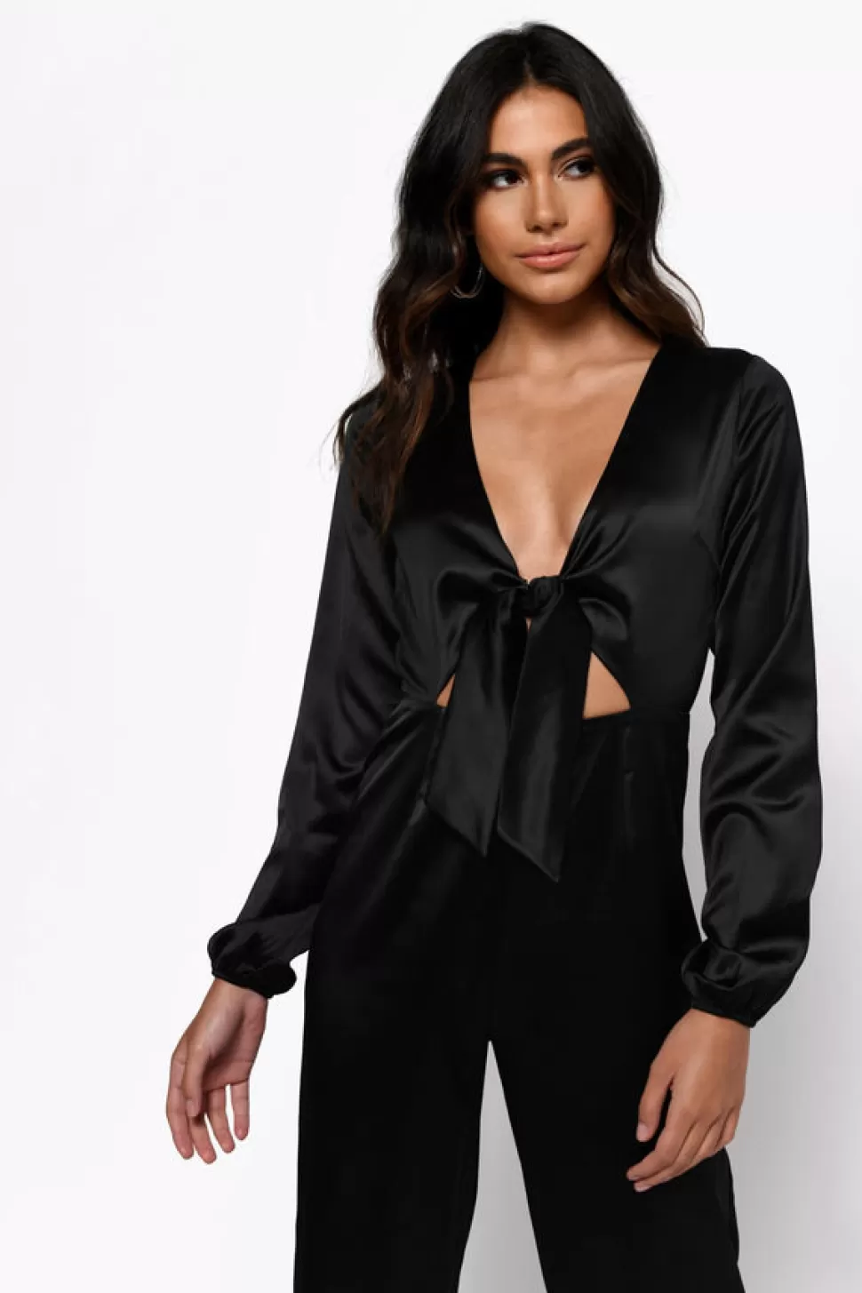 Rompers & Jumpsuits*Tobi Mila Front Tie Satin Jumpsuit Black | Taupe