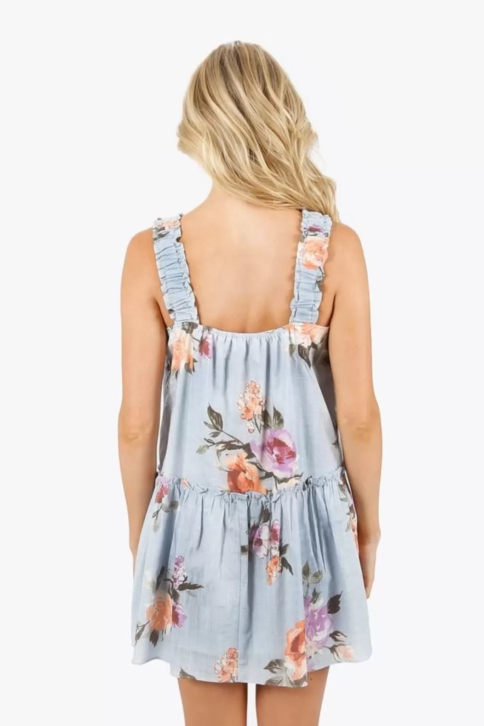 Sundresses*Tobi Milena Floral Cotton Ruffle Dress Blue Multi