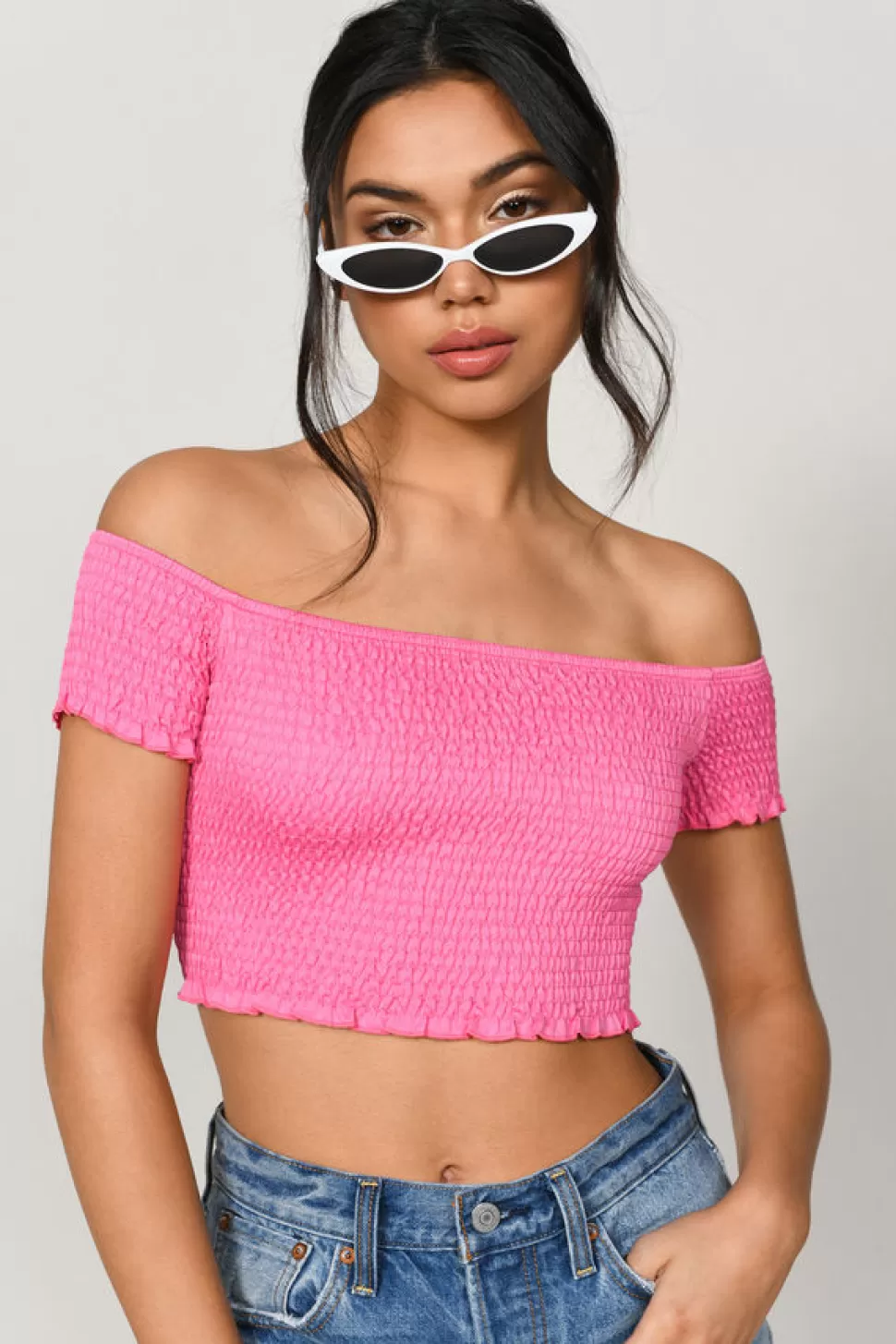 Going Out Tops*Tobi Mimi Off Shoulder Crop Top Pink