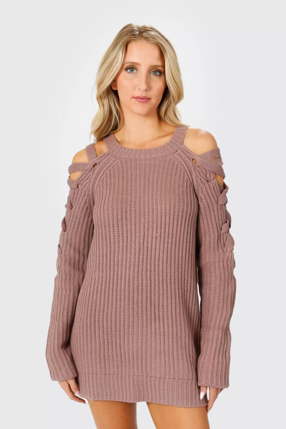 Sweaters & Cardigans*Tobi Miracle Lace Up Sweater Dress Mauve | Black | Wine