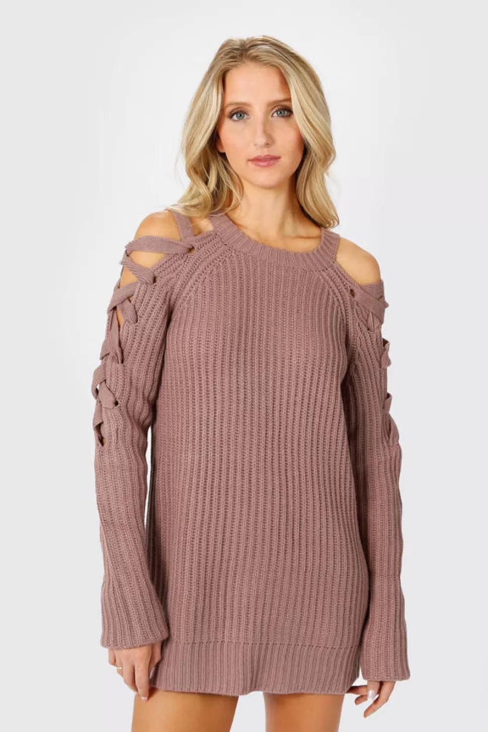 Red Tops*Tobi Miracle Lace Up Sweater Dress Mauve | Black | Wine