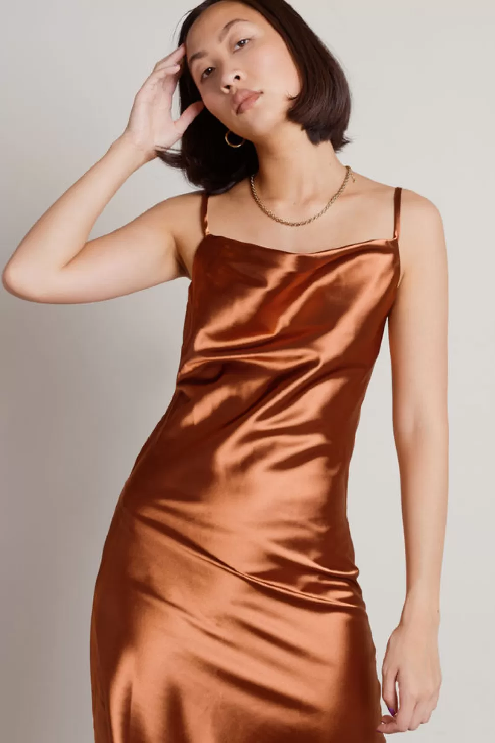 Black Tie & Evening Dresses*Tobi Momentum Cowl Neck Satin Dress Cocoa | Sand