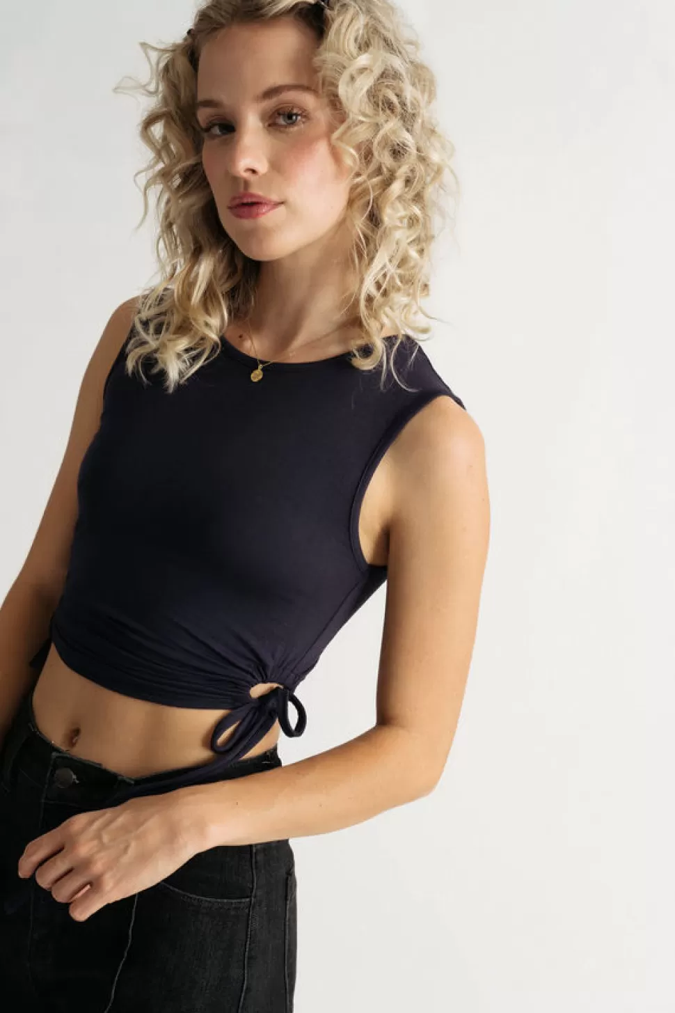 Camis & Tanks*Tobi Monet Side Ruched Ties Crop Tank Navy