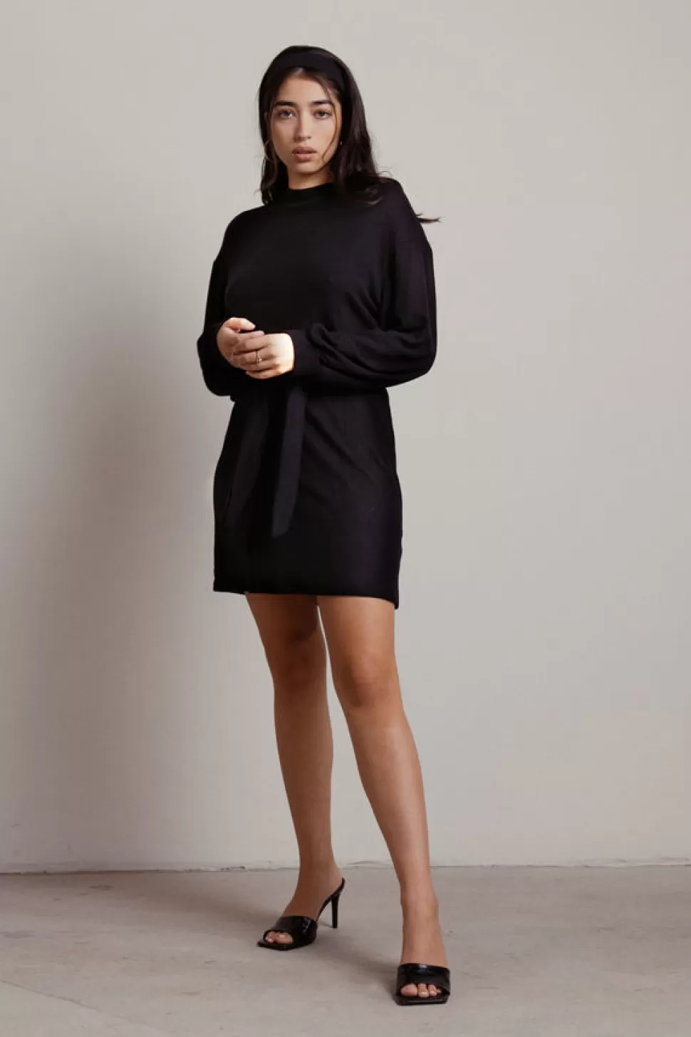 Shift Dresses*Tobi Monique Long Sleeve Tie Knot Mini Dress Black