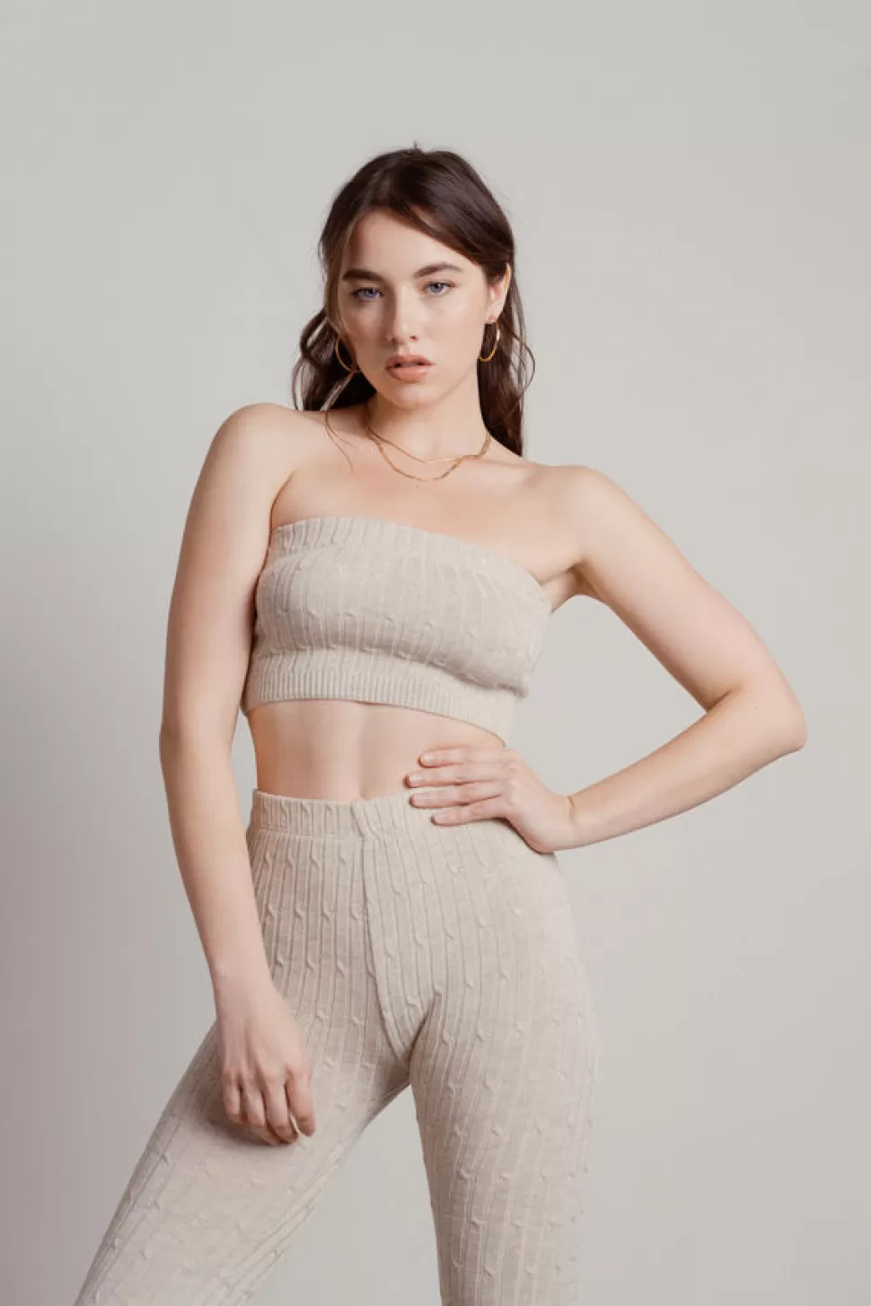 Pants*Tobi Monique Ribbed Tube Top And Pants Set Beige | Black