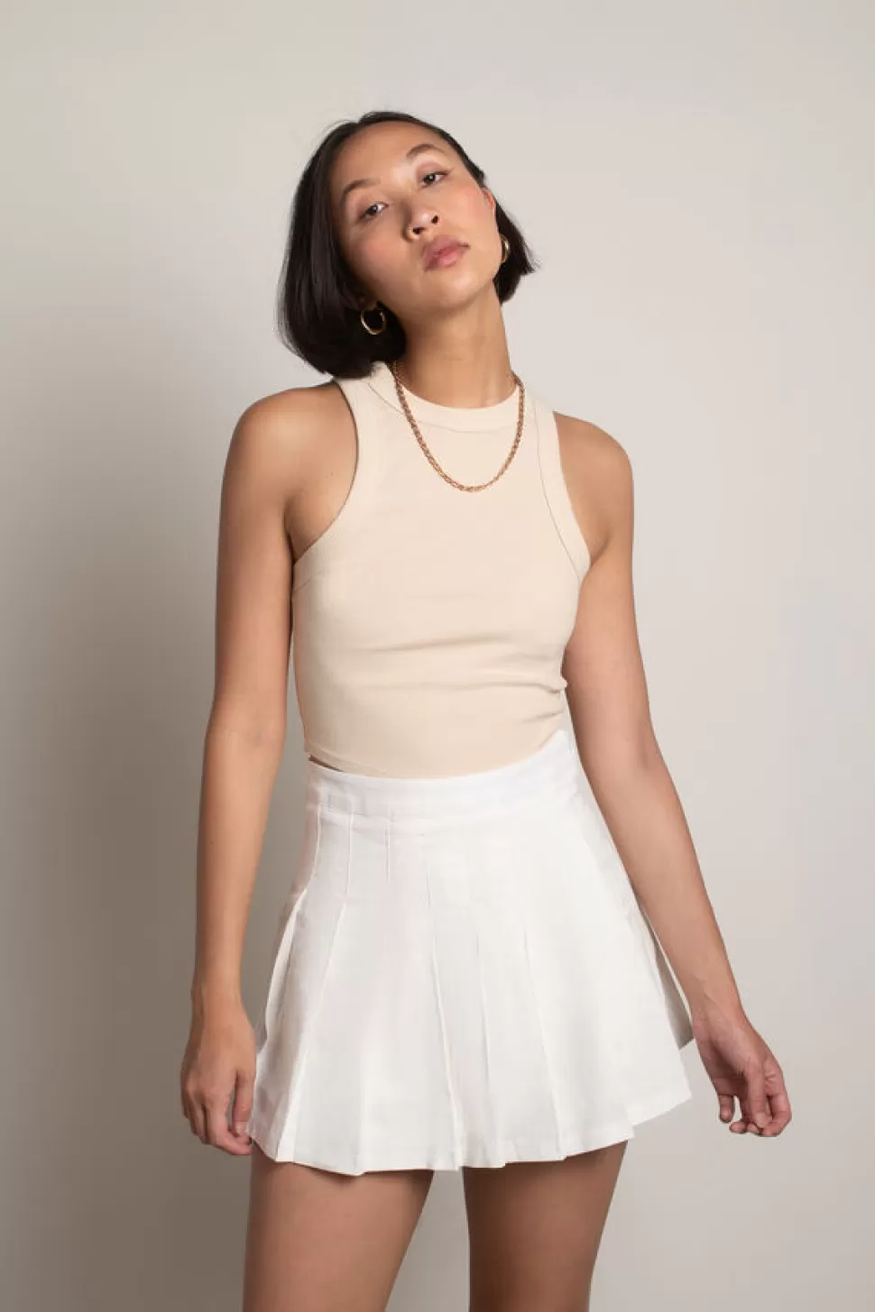 Skirts*Tobi Moonball Linen Pleated Tennis Skirt Off White | Beige