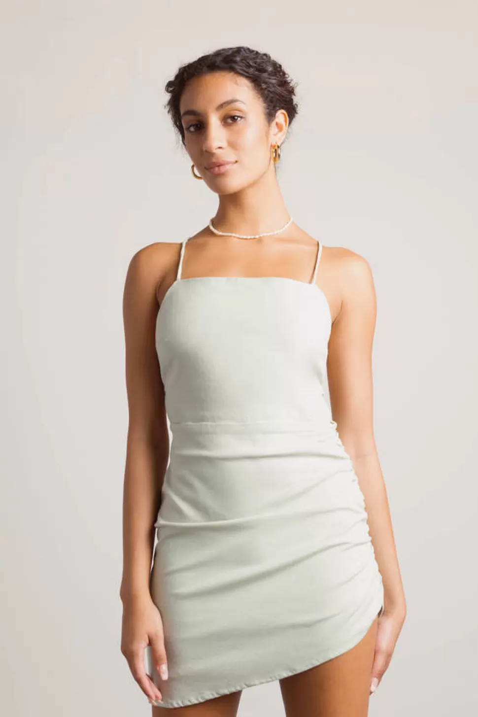 Black Tie & Evening Dresses*Tobi Moving On Lace Up Asymmetrical Bodycon Dress Sage | Off White