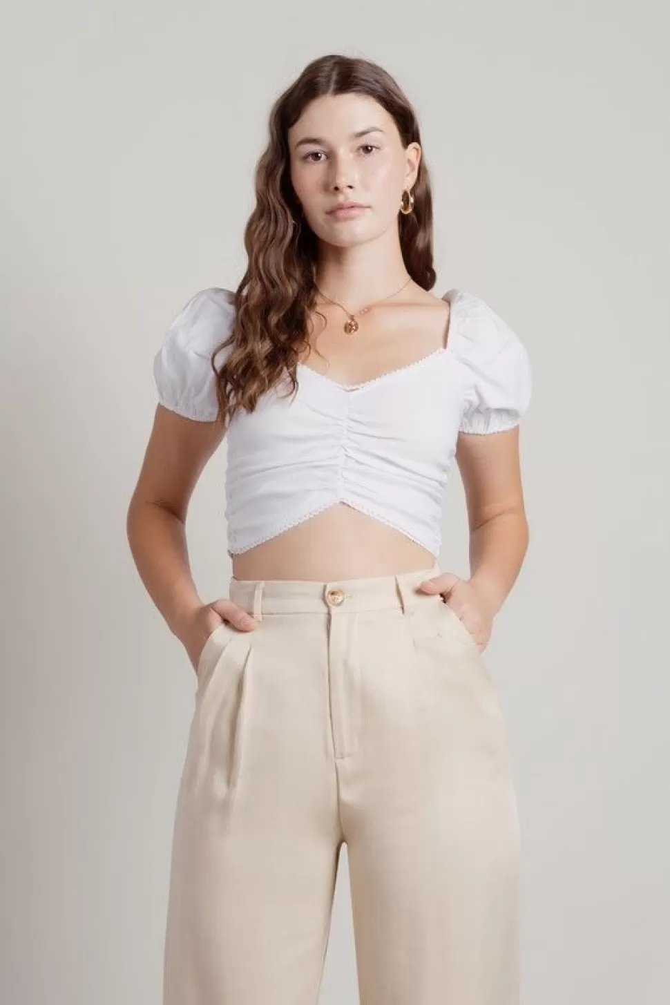 Puff Sleeve Tops*Tobi Mystical Love Puff Sleeve Crop Top Ivory | Black