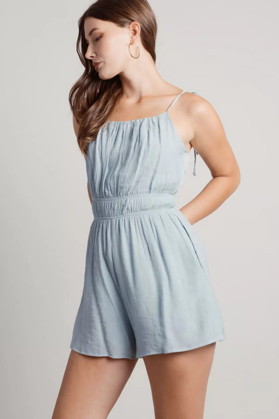 Rompers & Jumpsuits*Tobi Naomi Tie Strap Elastic Waist Romper Blue | Natural