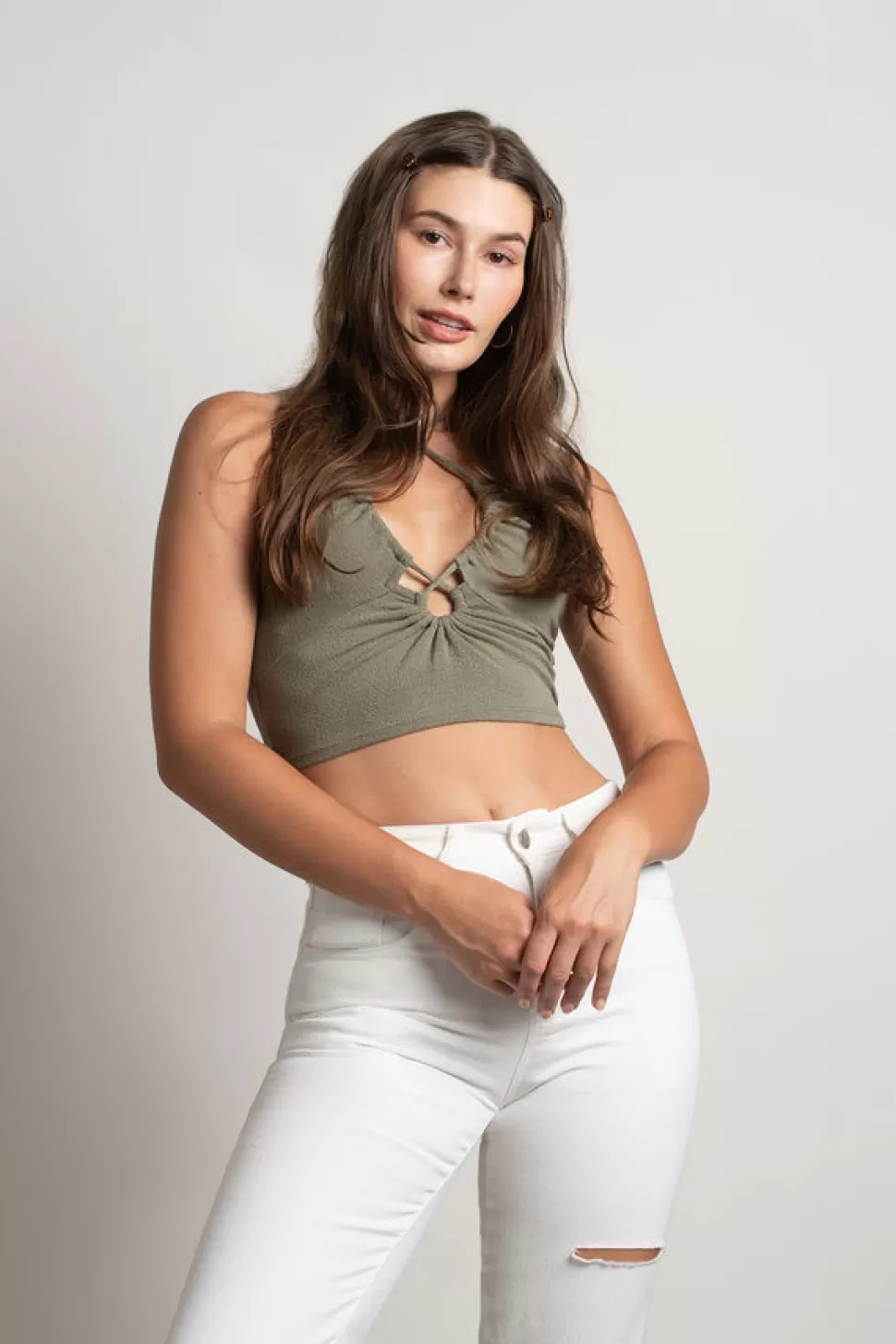 Sexy Tops*Tobi Natalia Criss Cross Crop Top Olive | Beige | Ivory