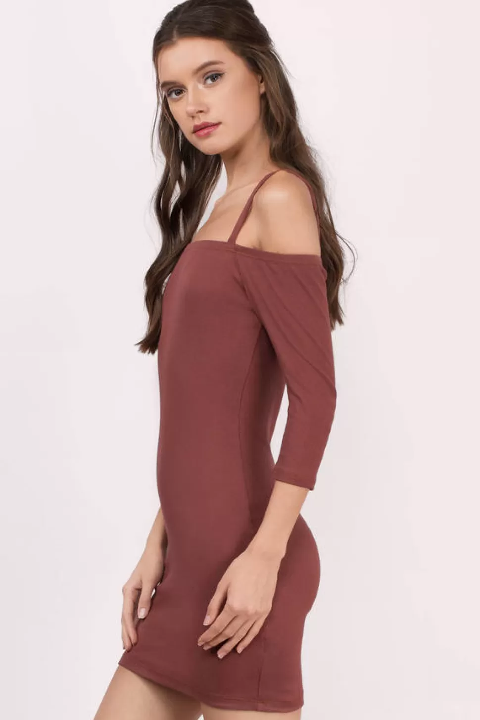 Casual Dresses*Tobi Natasha Ribbed Cold Shoulder Bodycon Dress Rust