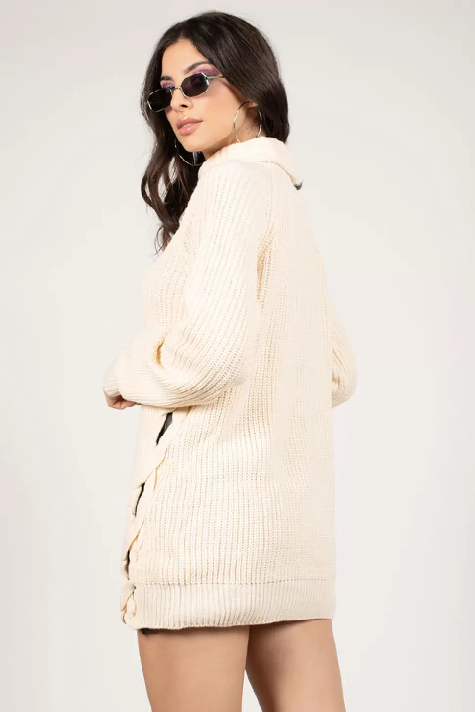 Long Sleeve Tops*Tobi Need You Lace Up Turtle Neck Sweater Terracotta | Cream | Wine