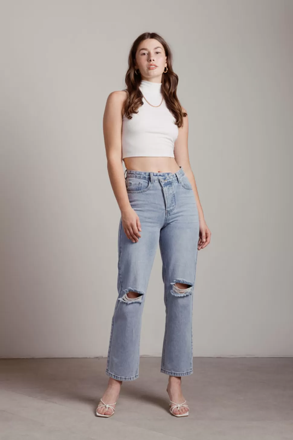 Crop Tops*Tobi Neil Sleeveless Ribbed Mockneck Top White | Blue