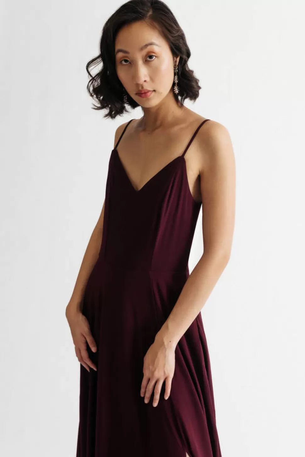 Black Tie & Evening Dresses*Tobi Nelli Detachable Draped Sleeves Slit Maxi Dress Burgundy | Ivory