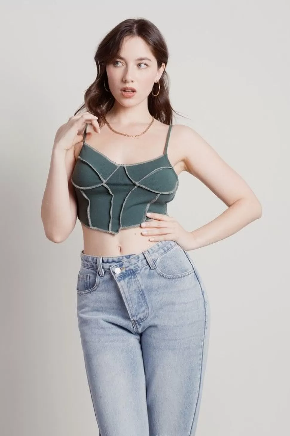 Corsets & Bustiers*Tobi Never Let Me Go Exposed Stitch Bustier Crop Top Green