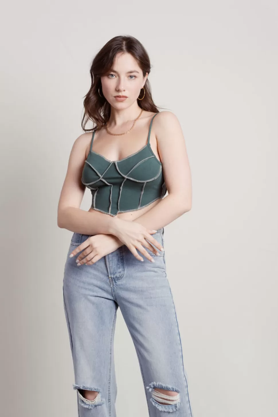 Corsets & Bustiers*Tobi Never Let Me Go Exposed Stitch Bustier Crop Top Green