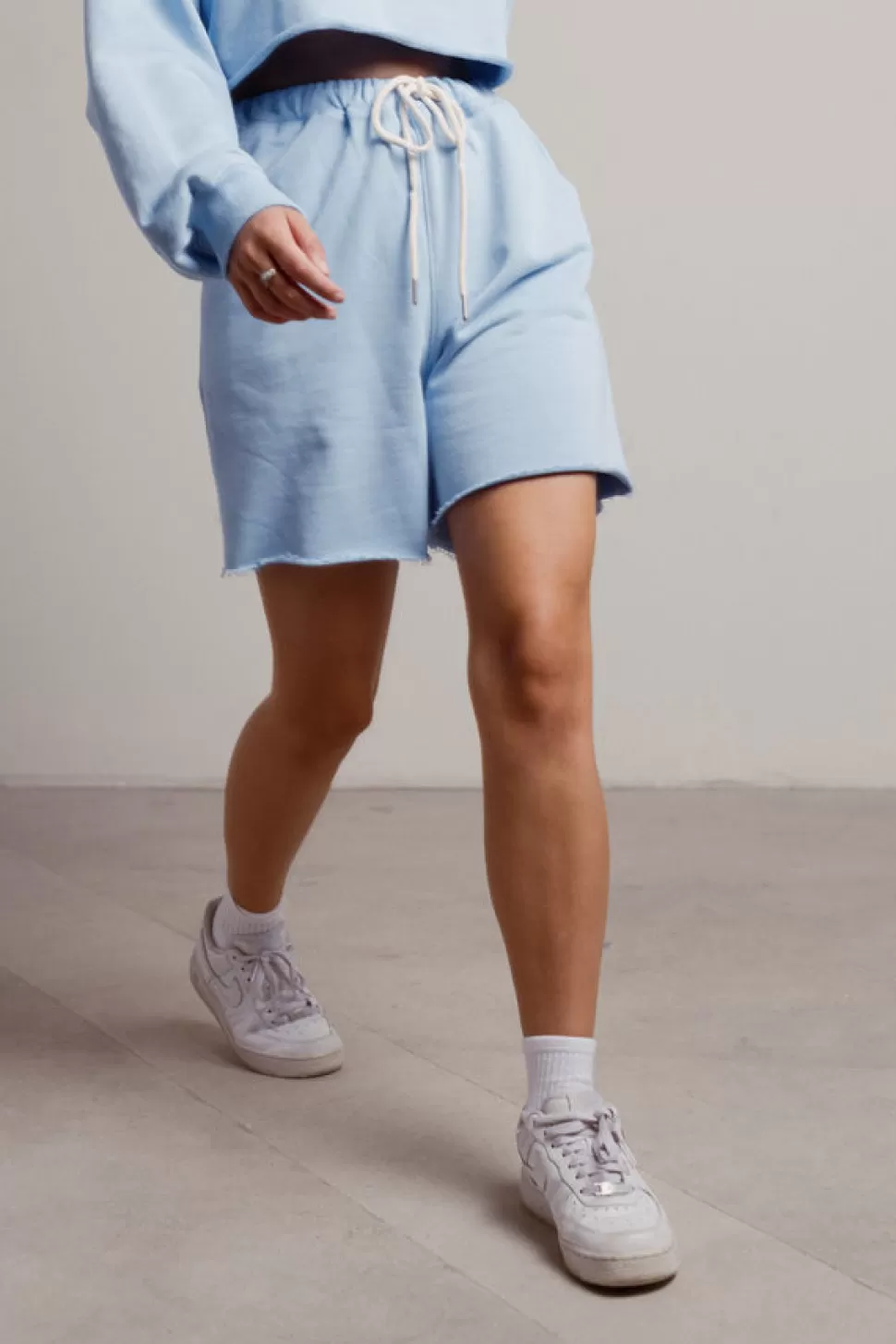 Activewear*Tobi Never Sorry Drawstring Sweatshorts Sky Blue