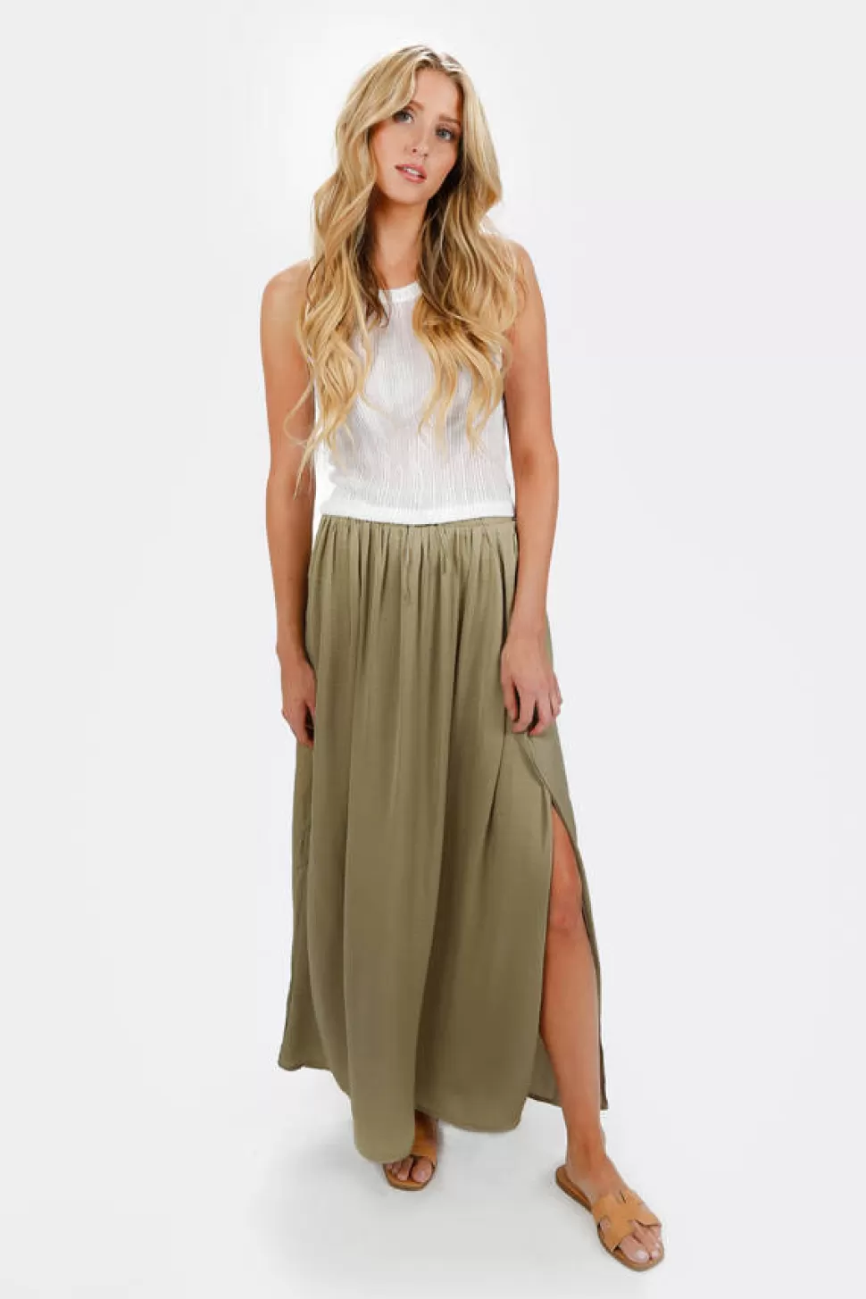 Skirts*Tobi Nichole Side Split Hem Long Skirt Sage | Pink