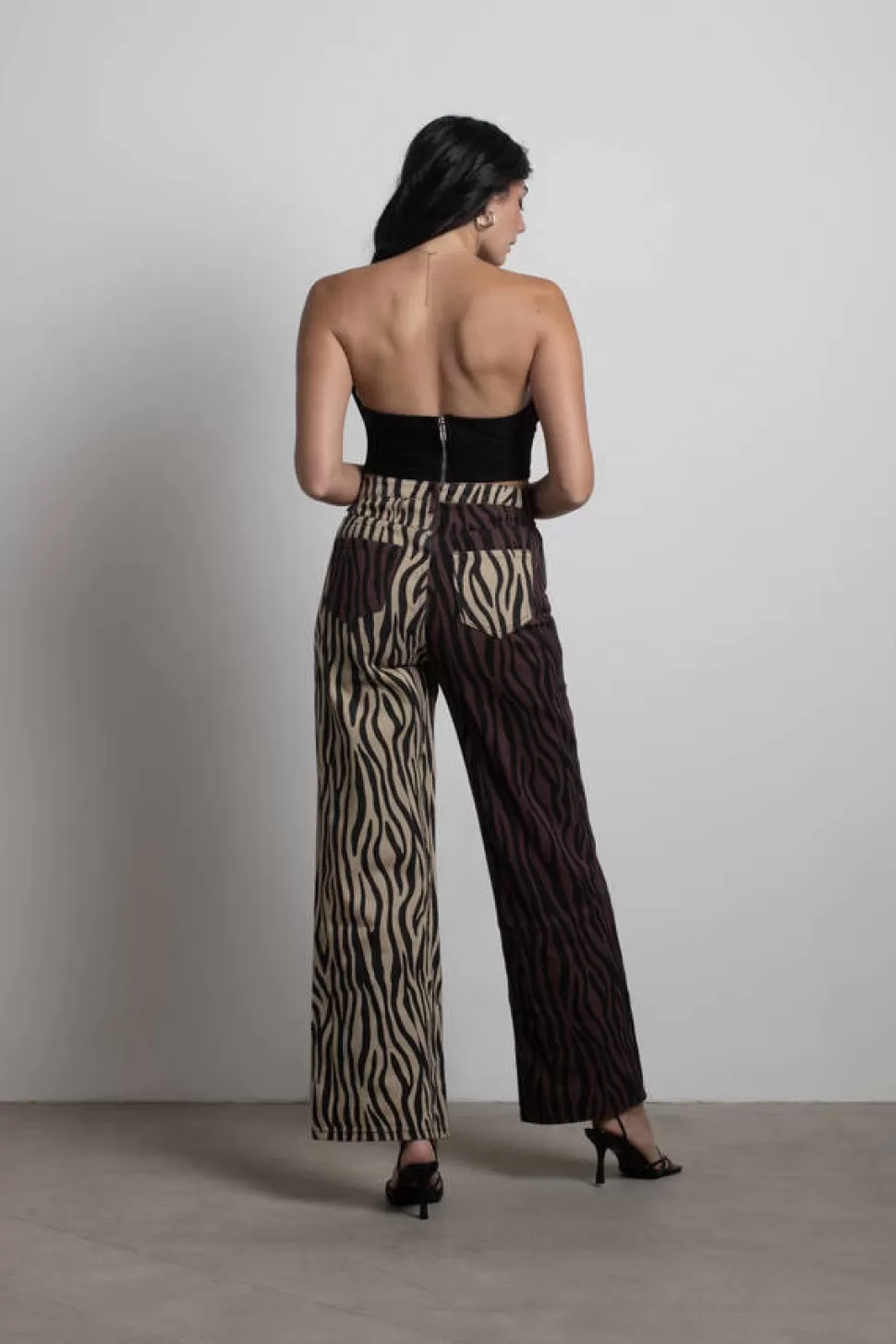 Pants*Tobi Night Drive High Waist Zebra Straight Leg Pants Brown Tan Multi