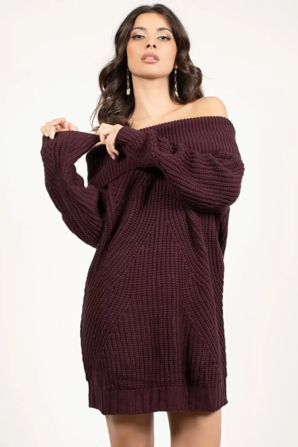 Casual Dresses*Tobi Nikki Off Shoulder Sweater Dress Wine | Rose | Black