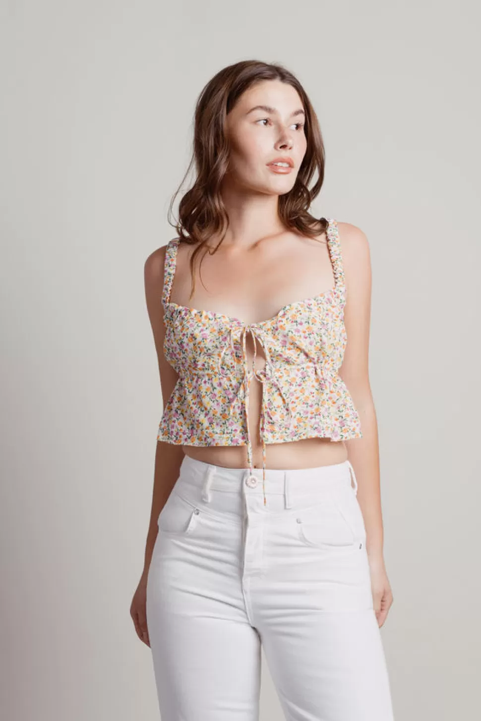 Crop Tops*Tobi No Love Lost Floral Tie Front Crop Top White Multi