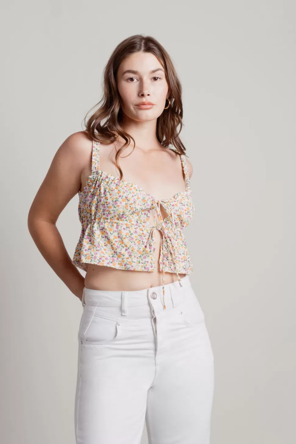 Crop Tops*Tobi No Love Lost Floral Tie Front Crop Top White Multi