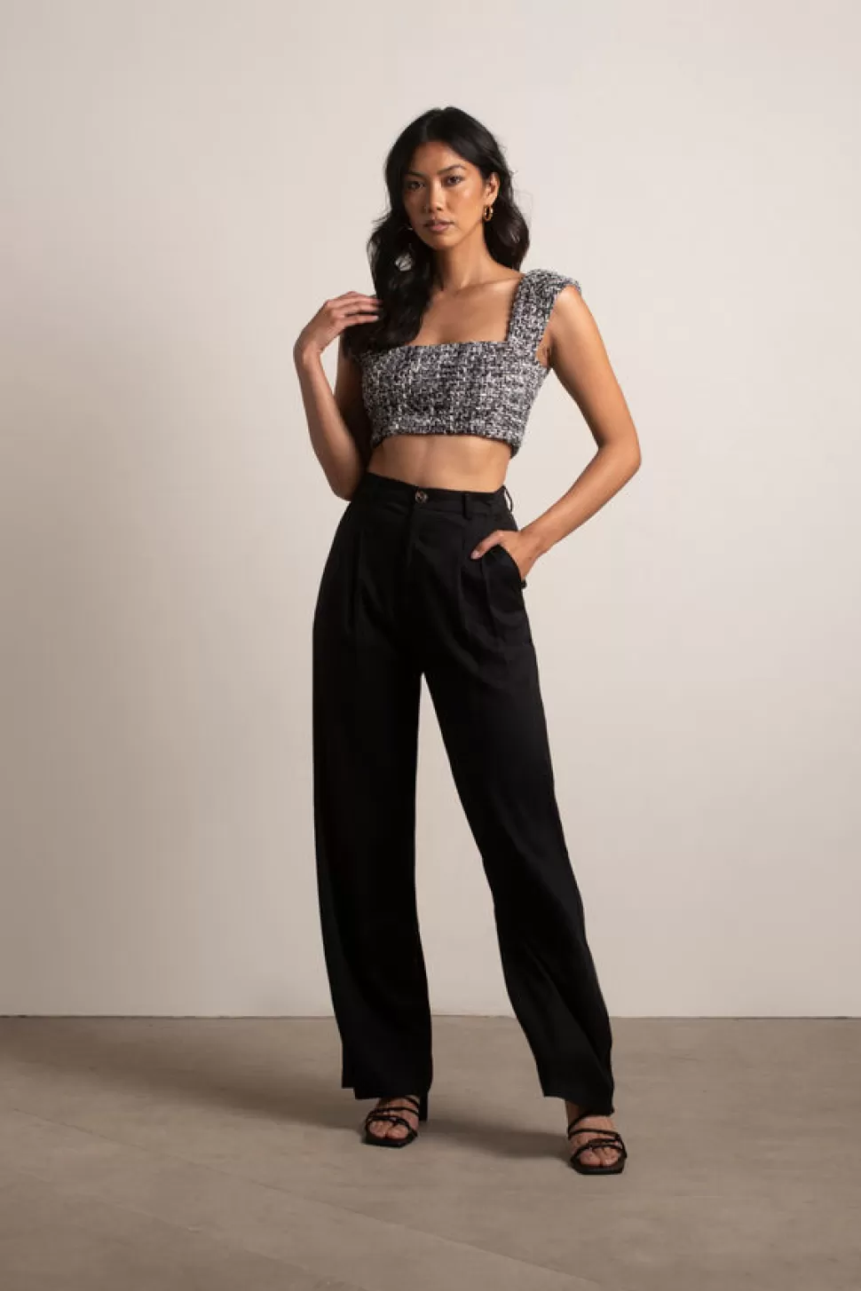 Crop Tops*Tobi No New Friends Tweed Crop Top Black Multi | Multi