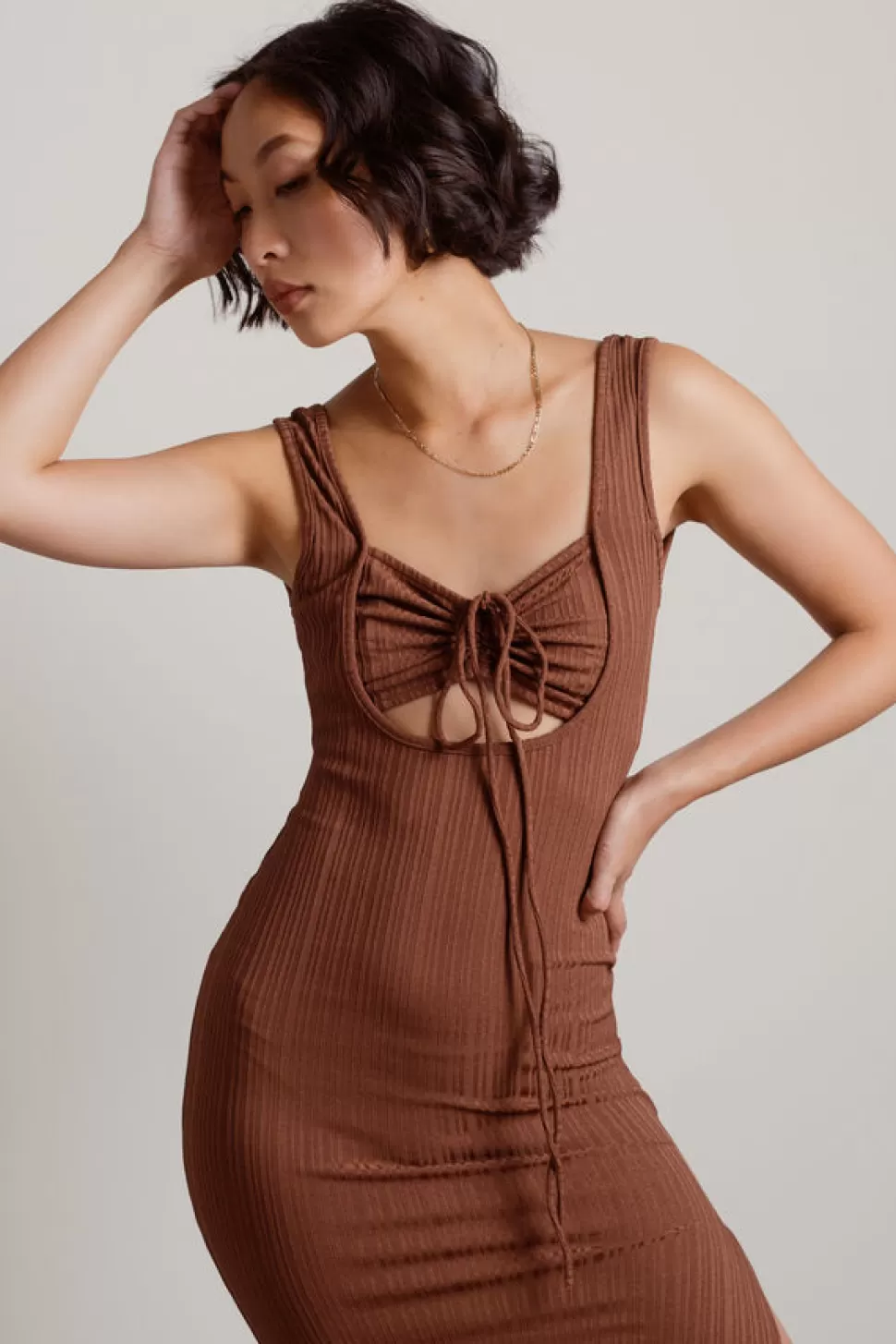 Cut Out Dresses*Tobi No Problem Ribbed Cutout Slit Bodycon Maxi Dress Beige | Black | Brown | Green