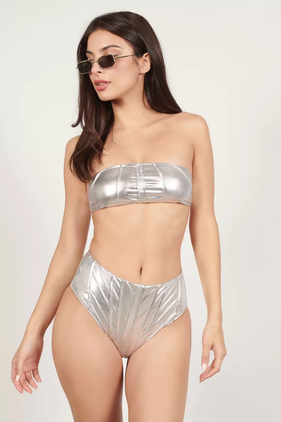 Bikinis*Tobi Nola Metallic Swim Set Silver