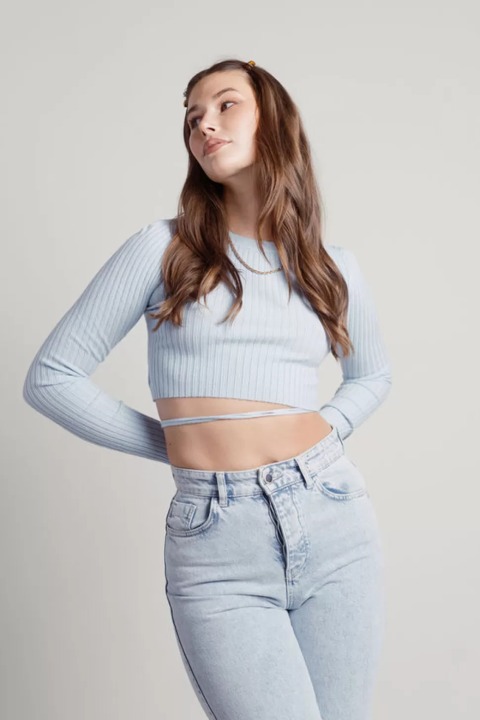 Crop Tops*Tobi Nollie Ribbed Wrap Ties Crop Sweater Baby Blue | Black