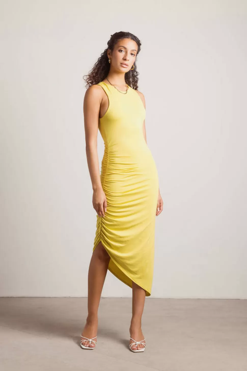 Casual Dresses*Tobi Nonsense Side Ruched Asymmetrical Midi Dress Yellow