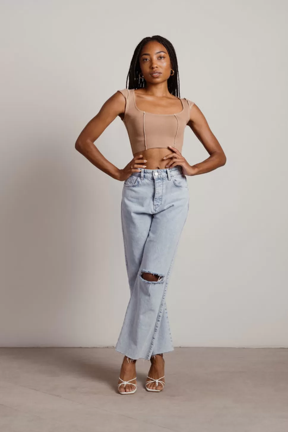 Crop Tops*Tobi Not My Problem Contrast Stitch Crop Top Brown | Black | Off White