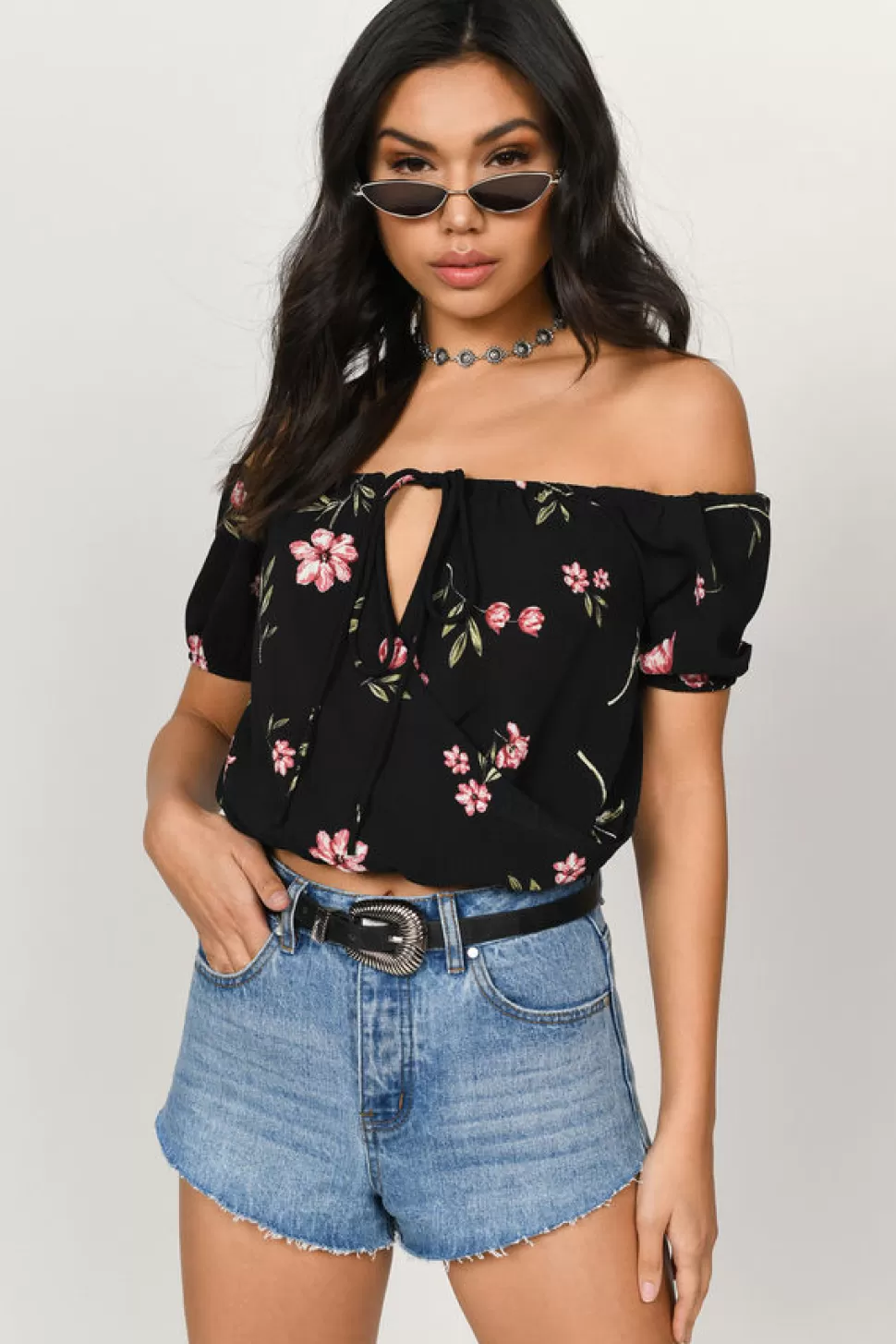 Off The Shoulder Tops*Tobi Not Your Girl Crop Top Black Multi