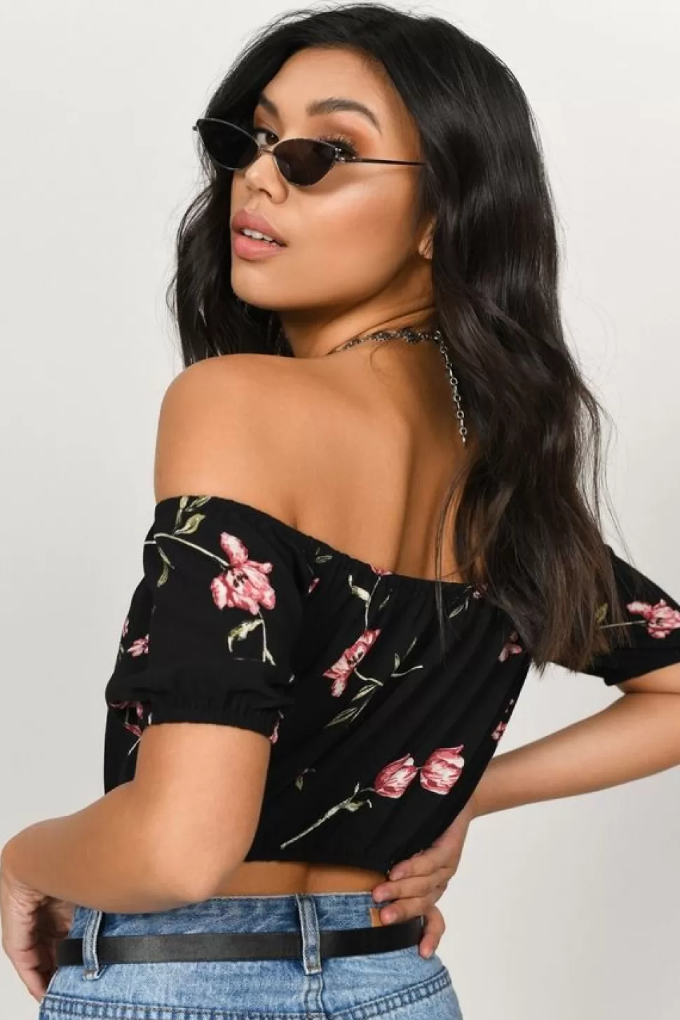 Off The Shoulder Tops*Tobi Not Your Girl Crop Top Black Multi