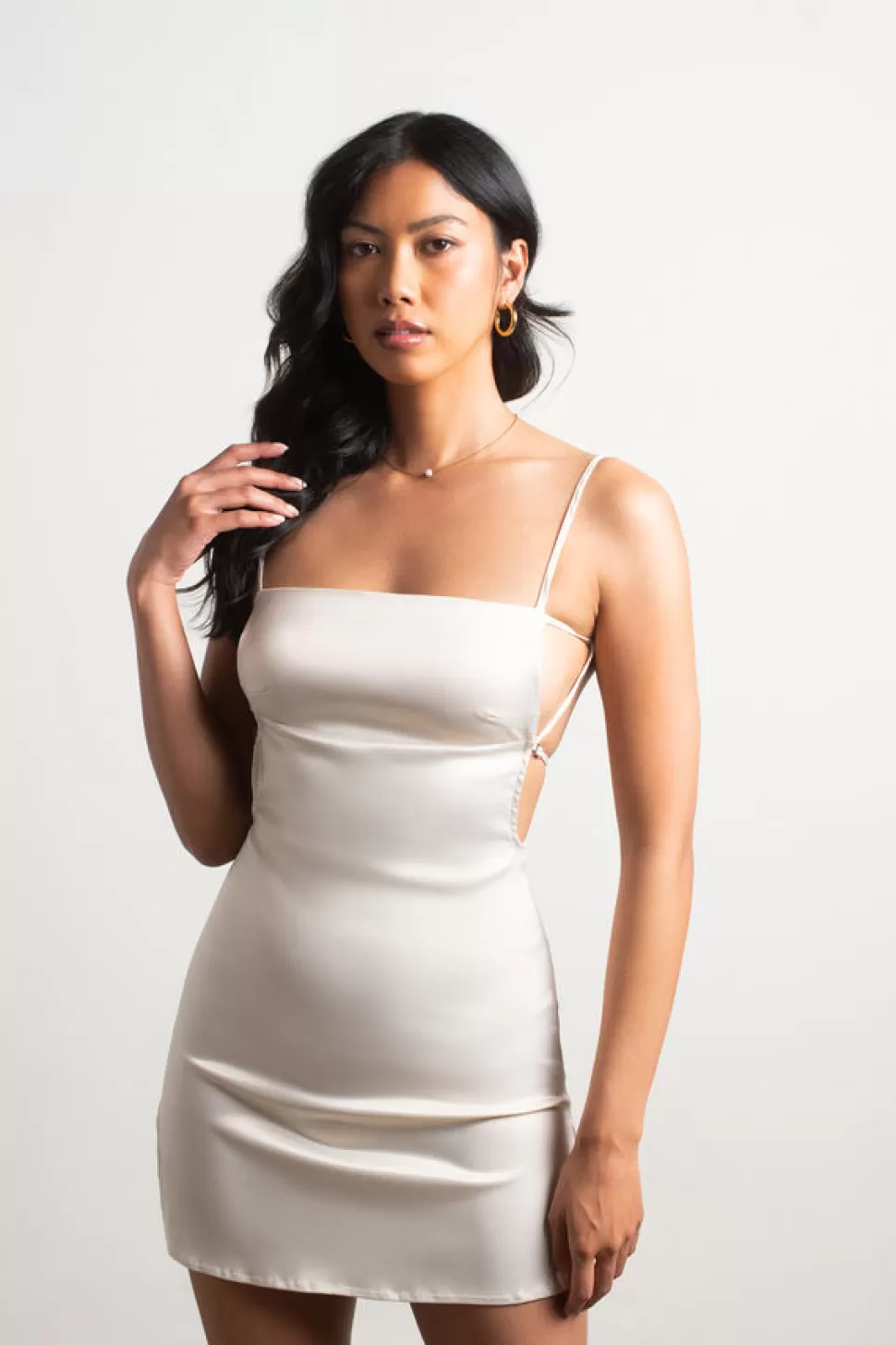 Backless Dresses*Tobi Nothing But Trouble Satin Mini Dress Off White | Tan