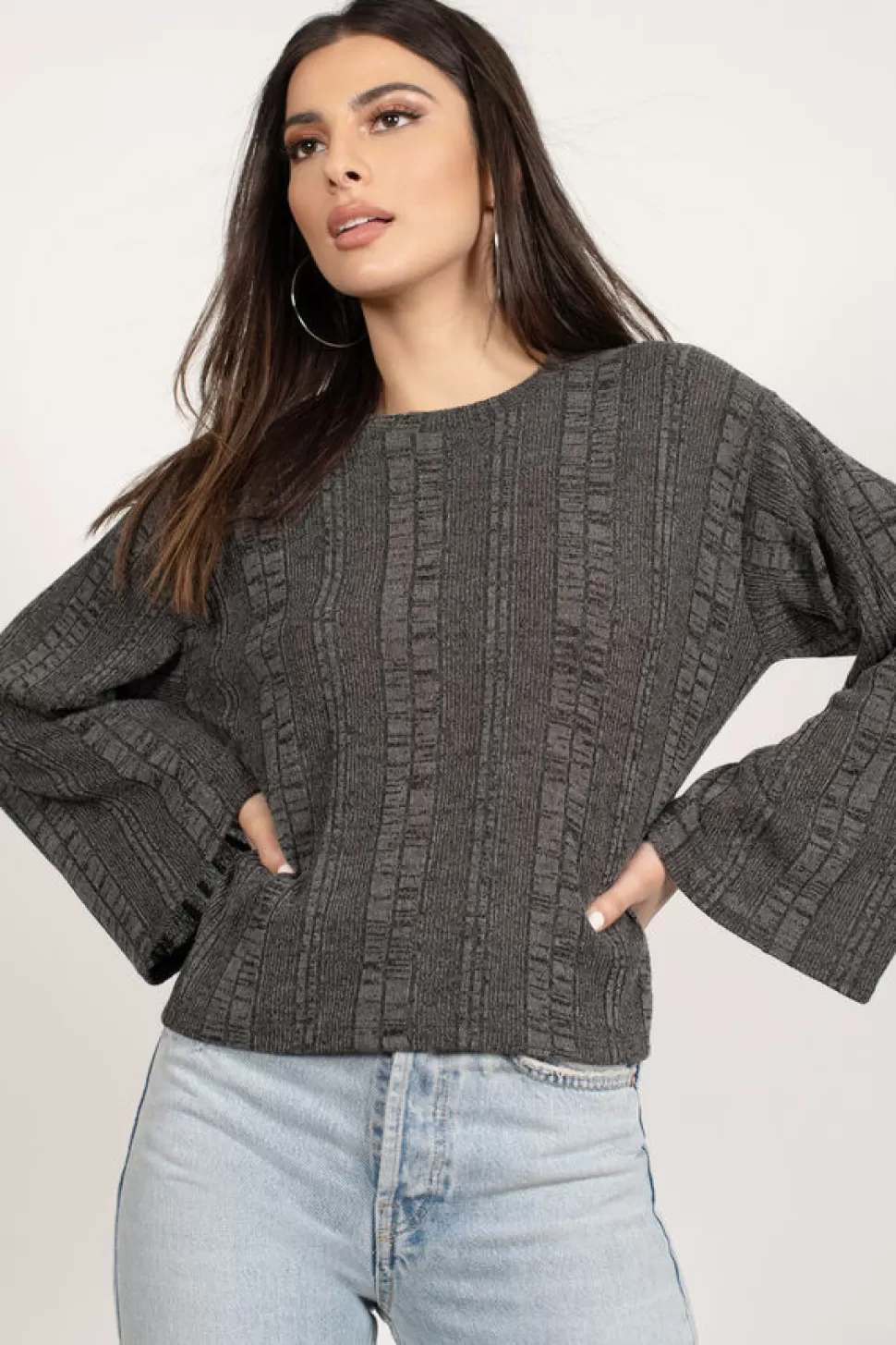 Long Sleeve Tops*Tobi Nothing Feels Better Ribbed Top Charcoal