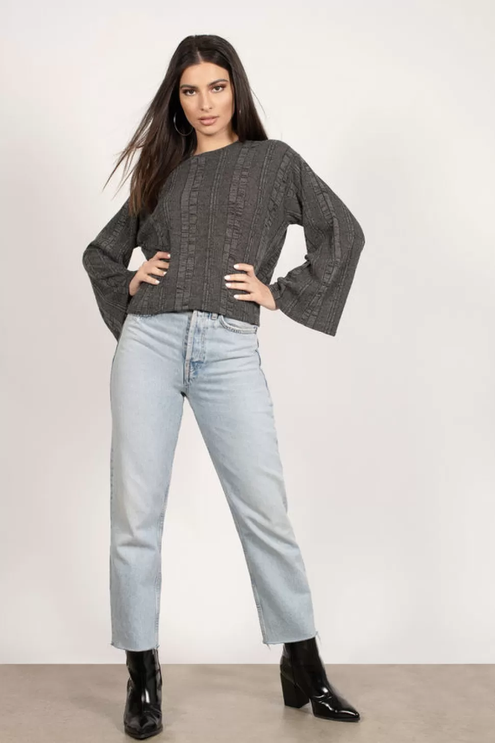 Long Sleeve Tops*Tobi Nothing Feels Better Ribbed Top Charcoal