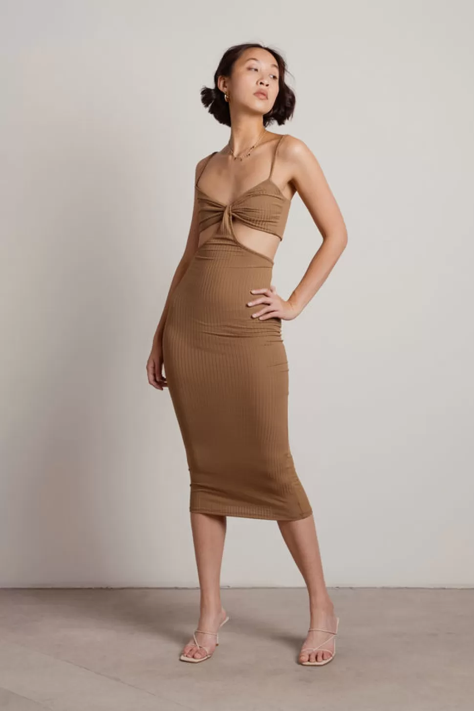 Bodycon Dresses*Tobi Oh I See Ribbed Cutout Bodycon Midi Dress Mocha | Terracotta