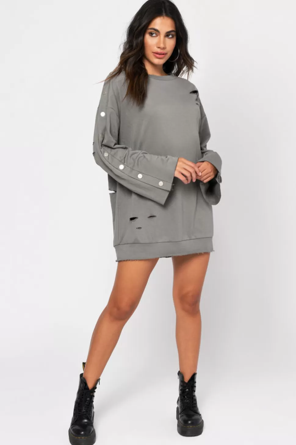 Casual Dresses*Tobi Oh Snap Oversized Sweatshirt Dress Olive