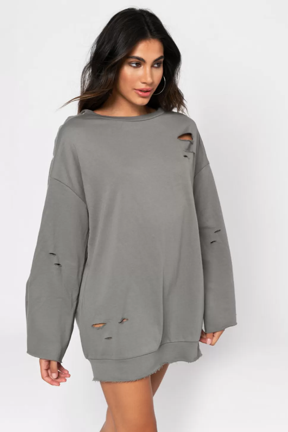 Casual Dresses*Tobi Oh Snap Oversized Sweatshirt Dress Olive