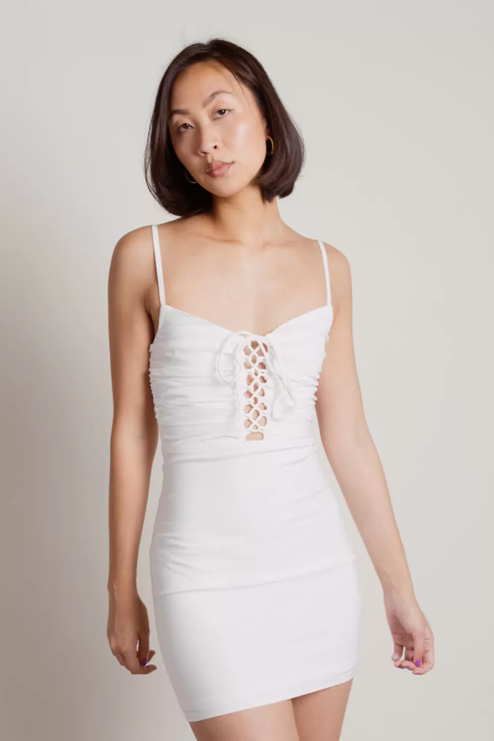 Bodycon Dresses*Tobi On Repeat Lace-Up Bodycon Mini Dress Off White | Black