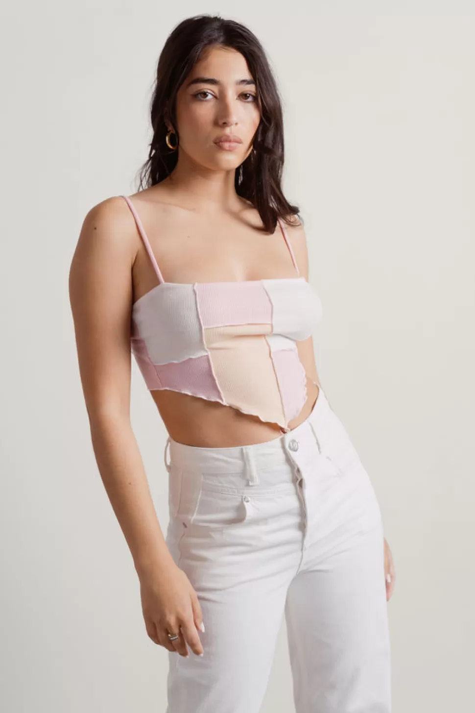 Crop Tops*Tobi On Your Mind Patchwork Scarf Crop Top Pink | Blue