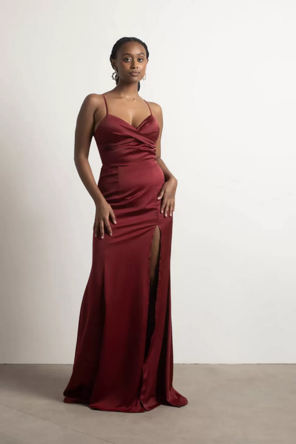 Bodycon Dresses*Tobi One More Night Satin Slit Maxi Dress Burgundy | Sage | Emerald