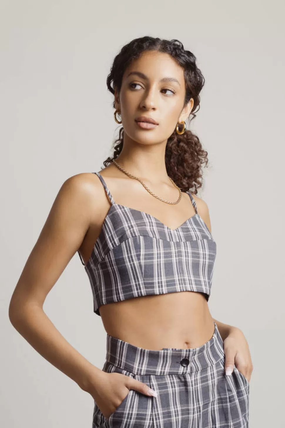 Crop Tops*Tobi Only Want You Plaid Button Cami Crop Top Black Multi | Blue Multi