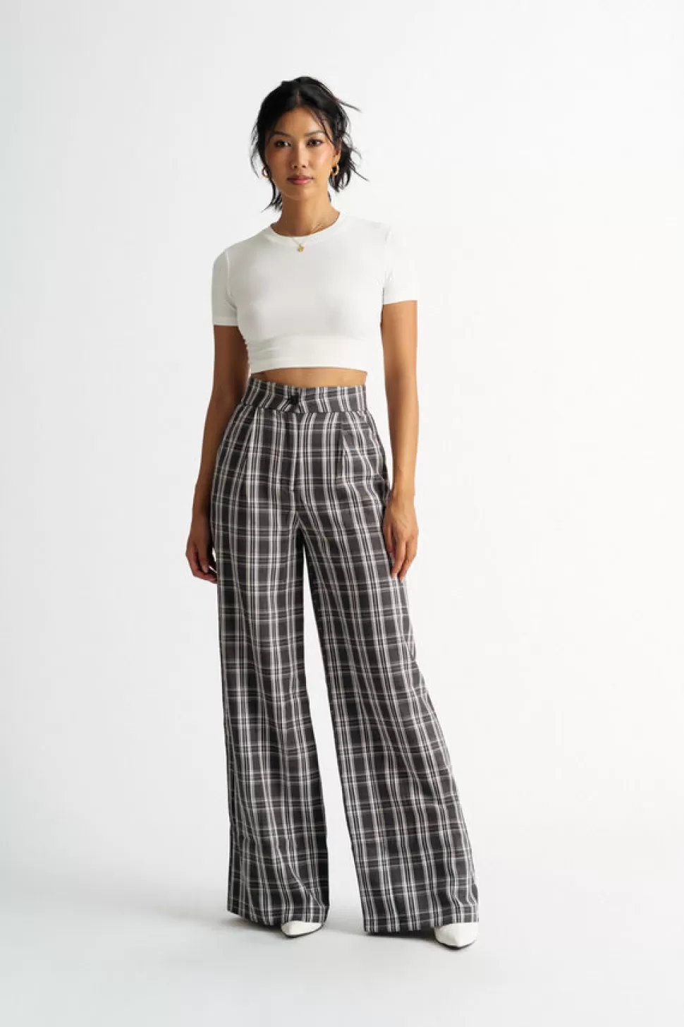 Pants*Tobi Only Want You Plaid Wide Leg Pants Black Multi | Blue Multi