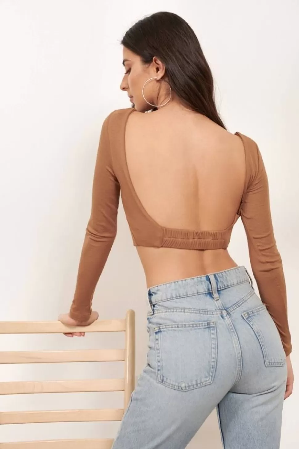 Long Sleeve Tops*Tobi Open Ended Rib Crop Top Taupe