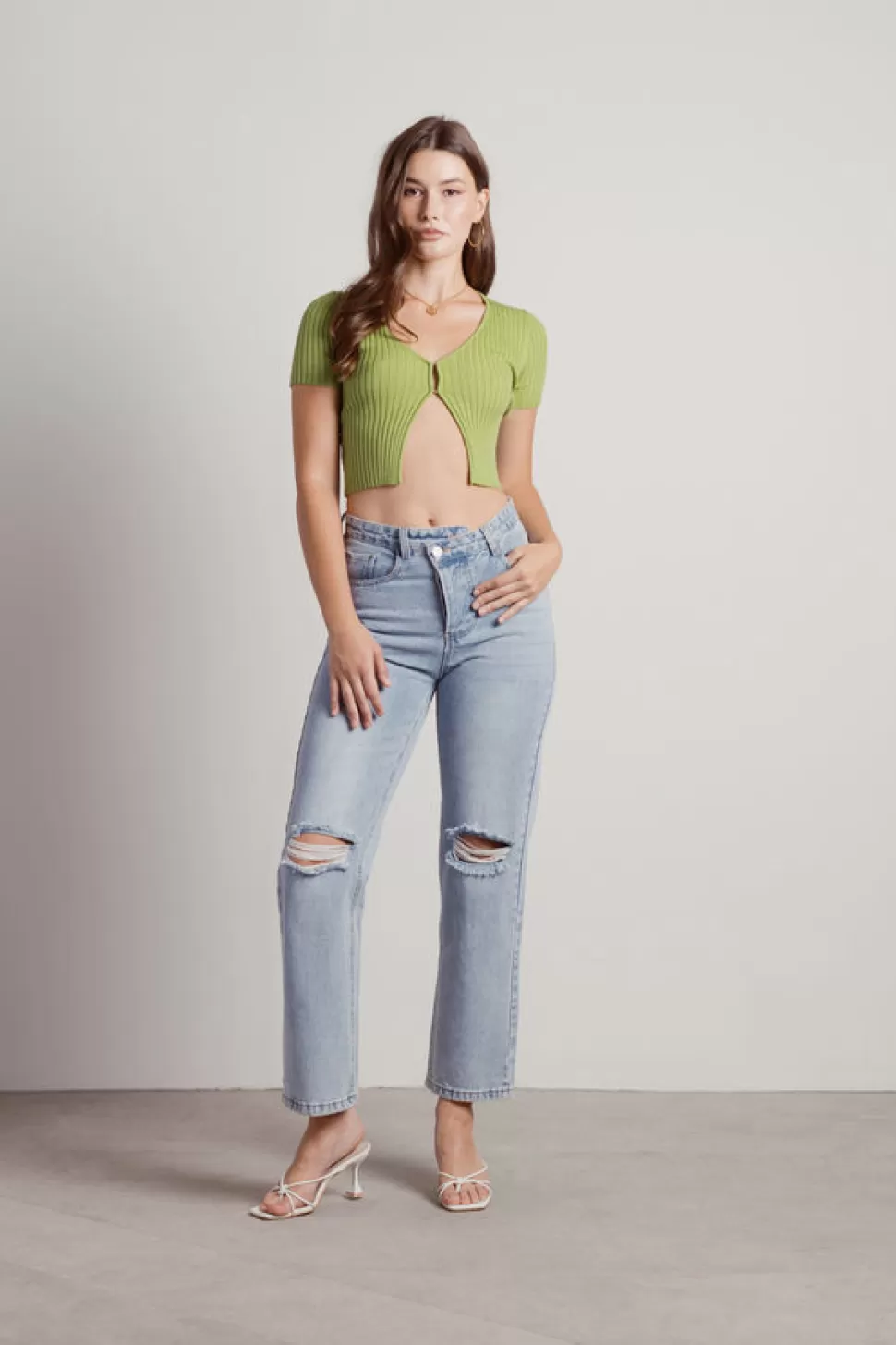 Crop Tops*Tobi Ortega Ribbed Hook & Eye Crop Top Green